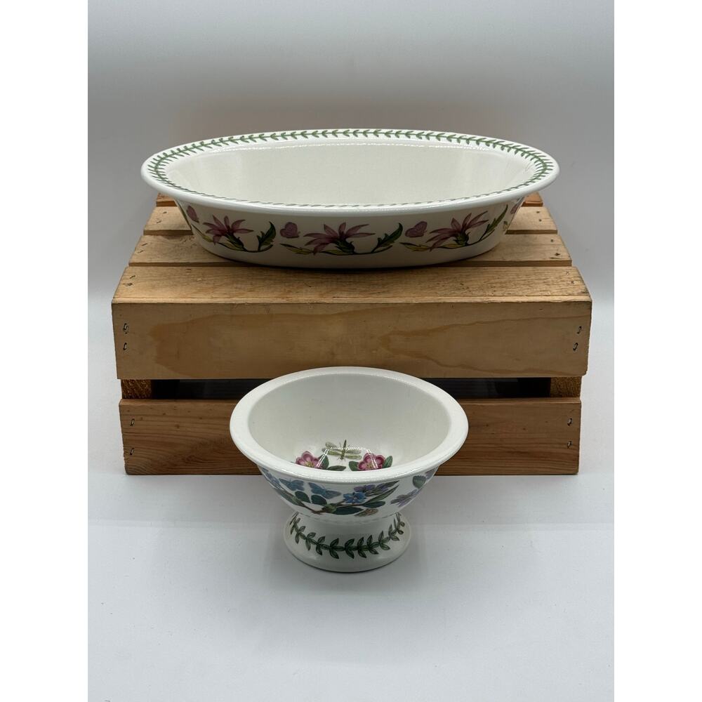 Portmeirion Botanic Garden 2Piece Set-Clematis Oval Baker/Rhododendron Foot Bowl